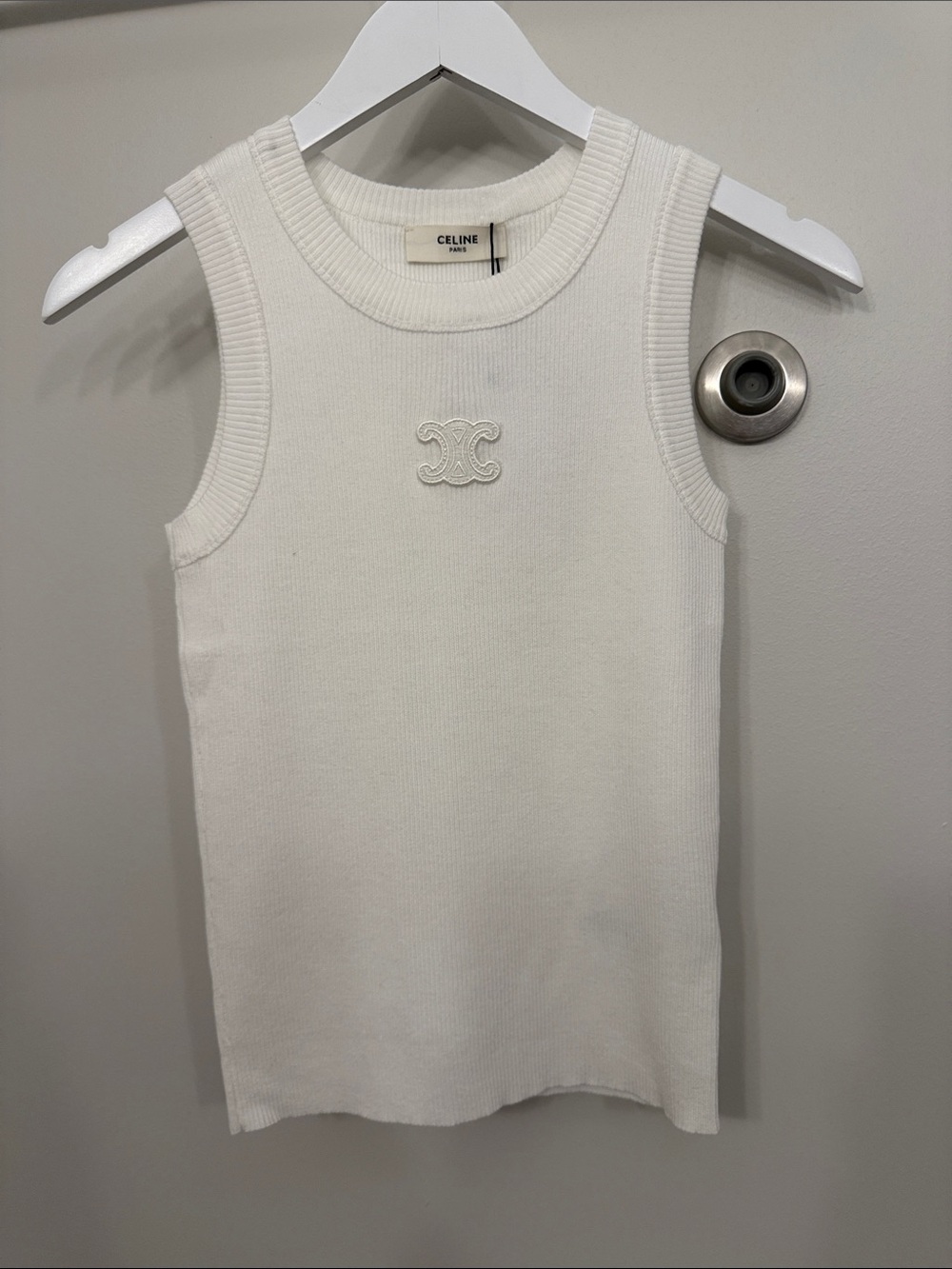Celine White Ribbed Logo Tank Top for Kids